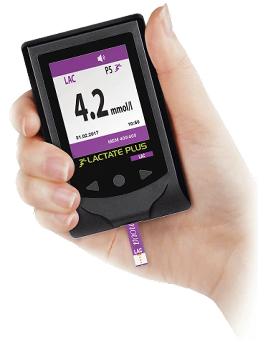 Zdjęcie ręki z aparatem Lactate Plus